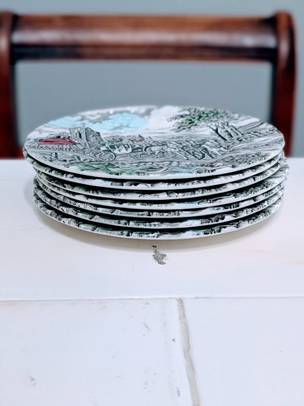 Set of 7 VTG Myott Royal Mail Salad Plates 6 3/4" Red Roof Staffordshire England - Picture 5 of 5